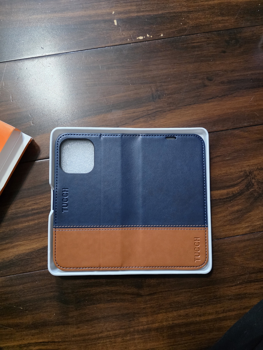 TUCCH Two-Tone Navy and Tan Wallet Phone Case